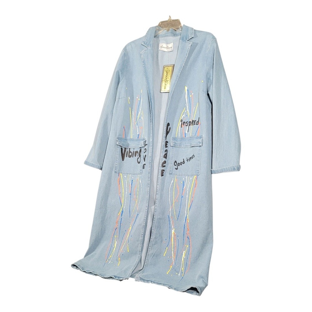 NWT Spoon Jeans Be Inspired Midi Denim Trench Paint Splatter Streetwear 1X - Picture 4 of 12